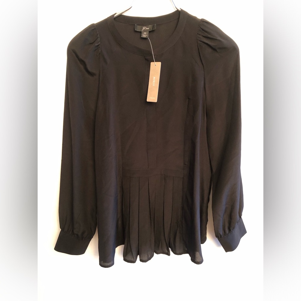 JCrew Black Silk Pleated Blouse size XS New!
